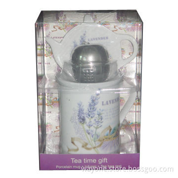 Tea Set Gift, Porcelain 9oz Mug, Infuser, Tea Bag Holder, Gift Box Packing, Ideal for Gift